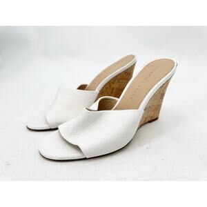 Veronica Beard Dali Single Leather Wedge Sandals White Leather 6.5